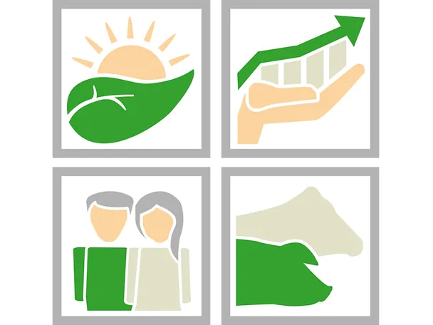 Icons der vier Säulen der Nachhaltigkeit von SCHAUMANN